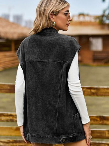 W&W Mode - knöpfbare, geknöpfte ärmellose Denim-Jacke