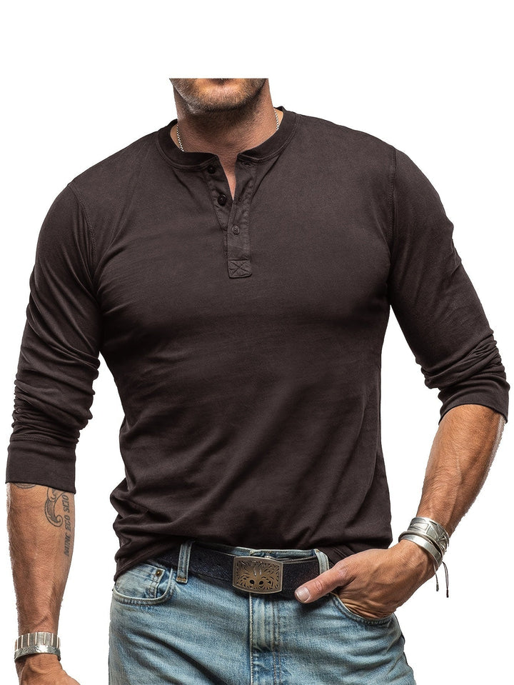 W&W Mode | Langarm Henley Hemd im Vintage Stil für Herren