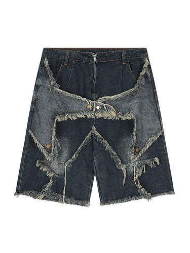 W&W Mode | Baggy Sternmuster Patchwork Jeansshorts