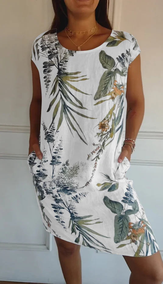 W&W Mode | Damen Bedrucktes Baumwoll- und Leinenkleid