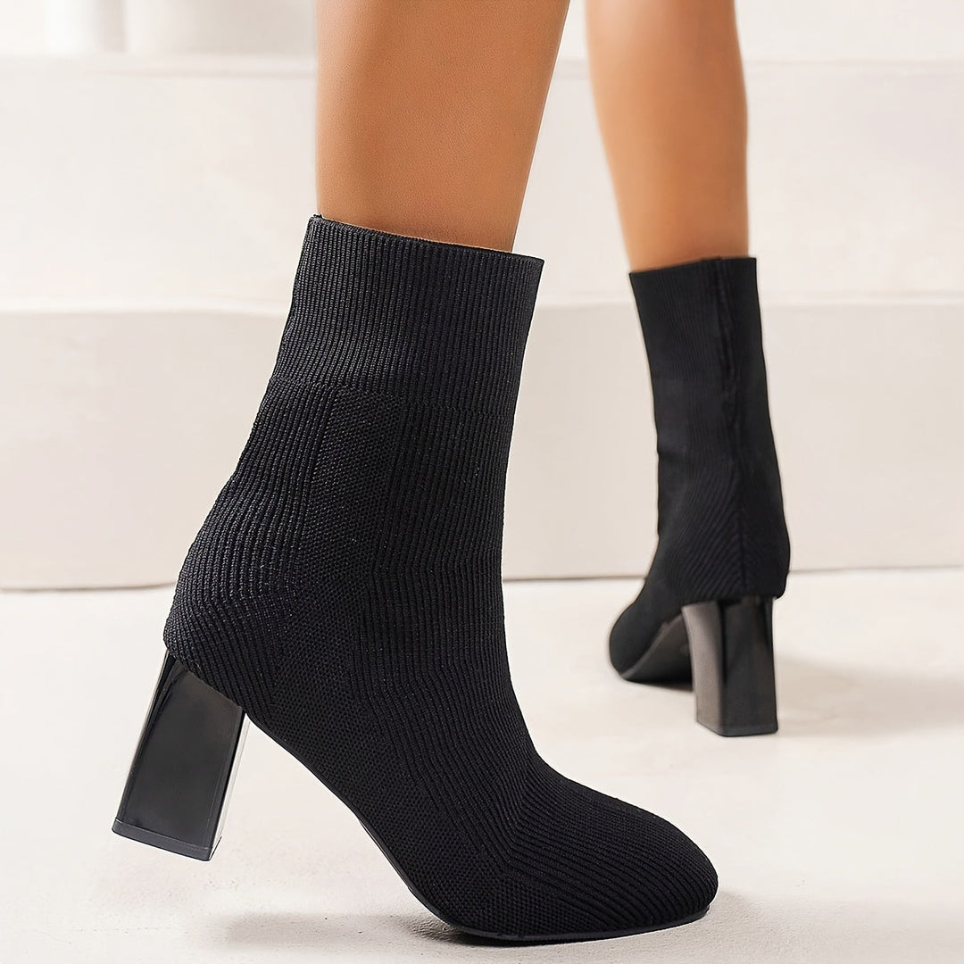 W&W Mode | Strickstiefel Mit Halbhohem Schaft Und Blockabsatz