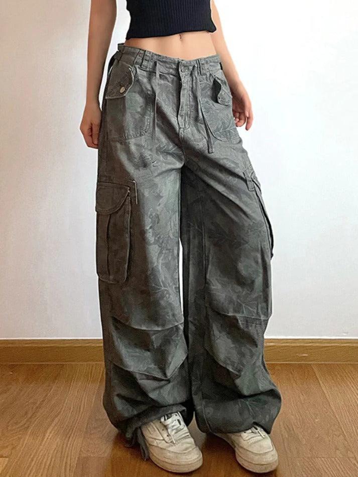 W&W Mode | Camo Print Raffung Multitaschen Bundfuß Cargo Jeans