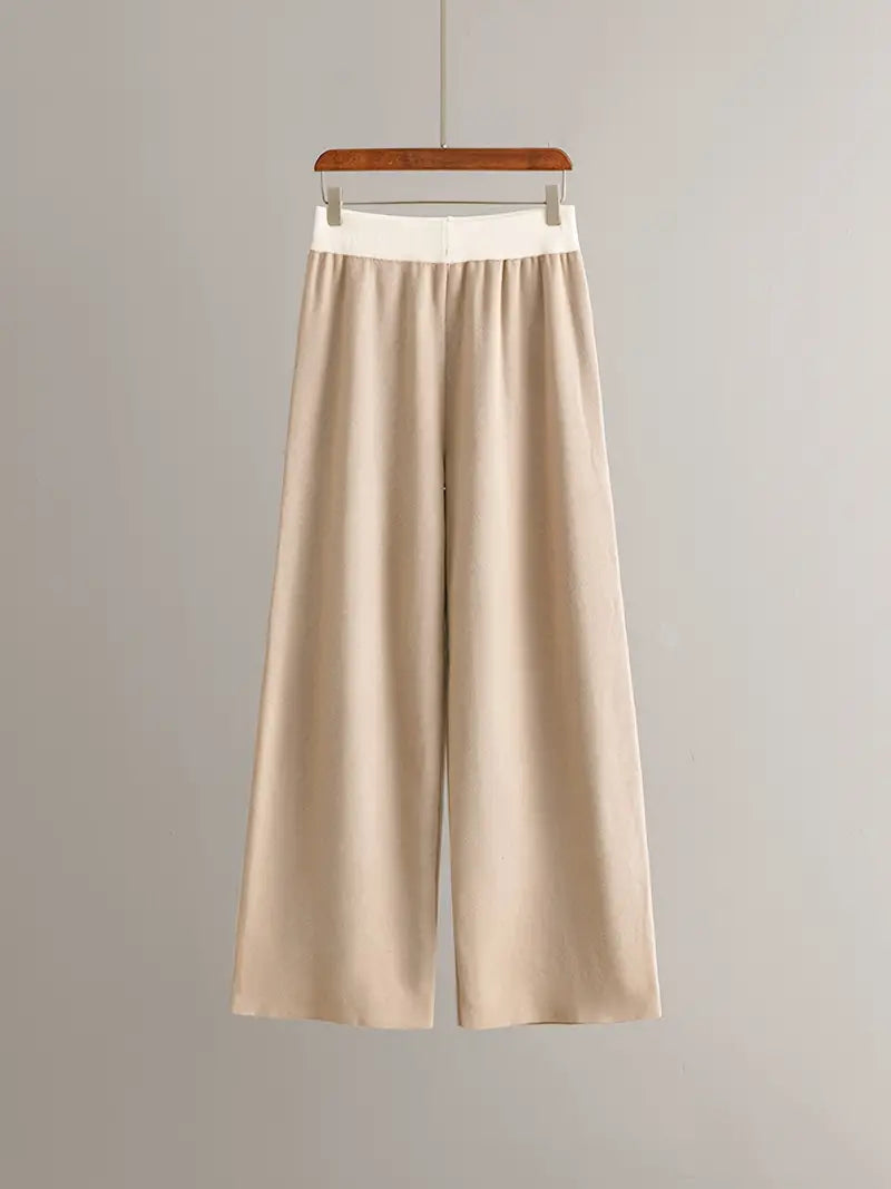 W&W Mode | Stilvolles Set Aus Langärmligem Strickoberteil Und Hose Mit V-Ausschnitt