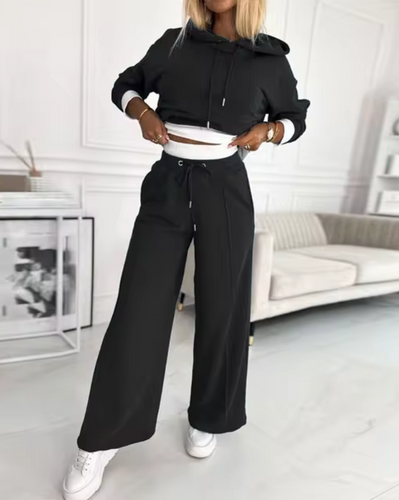 W&W Mode | Zweiteiliger Kapuzenpullover Und Hosenanzug Mit Weitem Bein