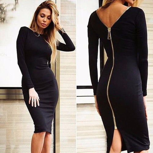 Langärmeliges Damen-Bleistiftkleid mit Rückenreißverschluss