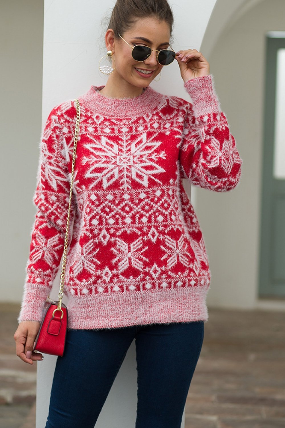 W&W Mode Weihnachts-Schneeflocken-Plüsch-Pullover