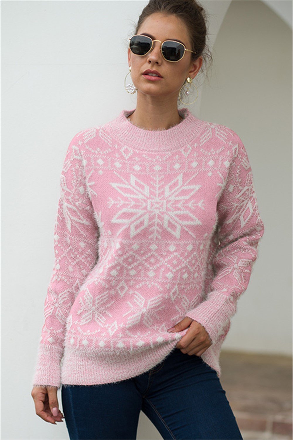 W&W Mode Weihnachts-Schneeflocken-Plüsch-Pullover