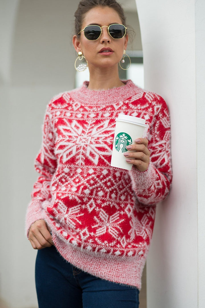 W&W Mode Weihnachts-Schneeflocken-Plüsch-Pullover