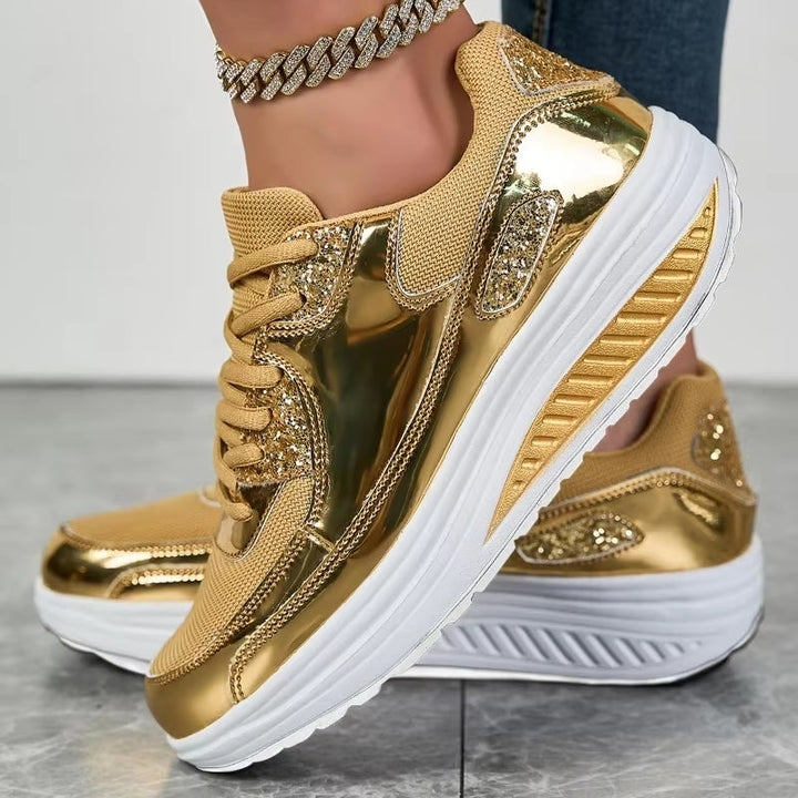 W&W Mode | Damen goldene Schnürsenkel Plattform Sneaker