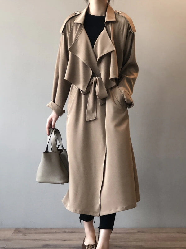 W&W Mode | Eleganter Langer Trenchcoat Bürotasche mit Gürtel