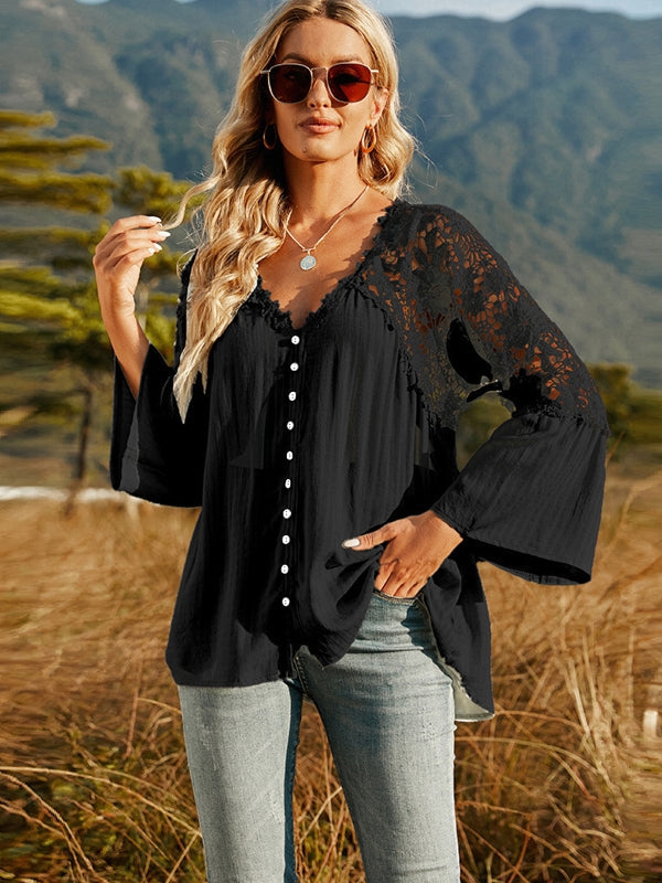 W&W Mode | Damen Hollow Vintage Spitze Lockere Bluse