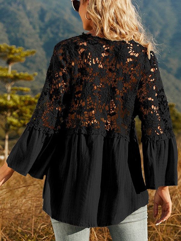 W&W Mode | Damen Hollow Vintage Spitze Lockere Bluse