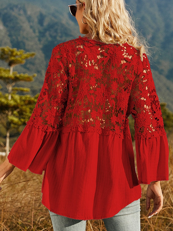 W&W Mode | Damen Hollow Vintage Spitze Lockere Bluse