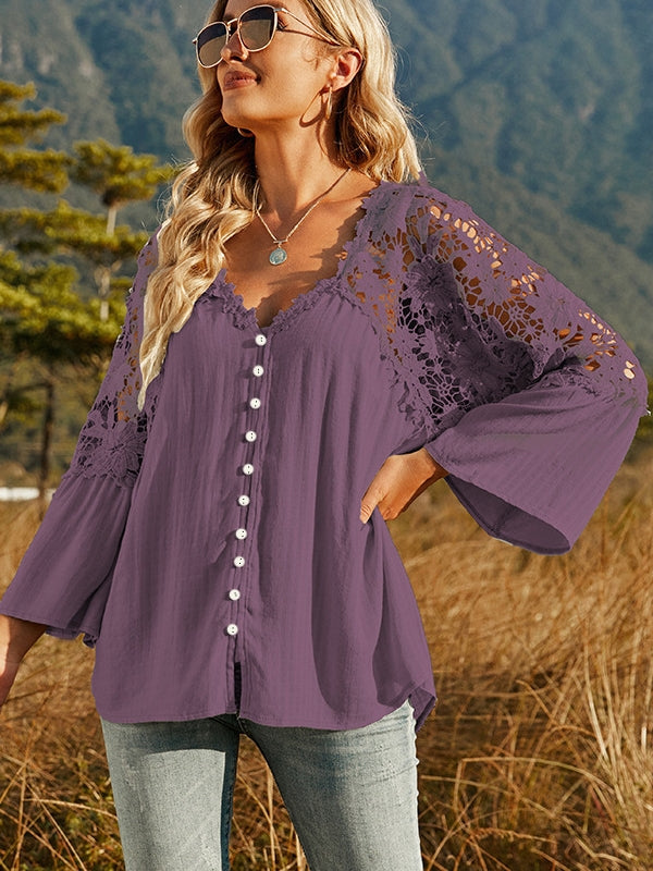 W&W Mode | Damen Hollow Vintage Spitze Lockere Bluse