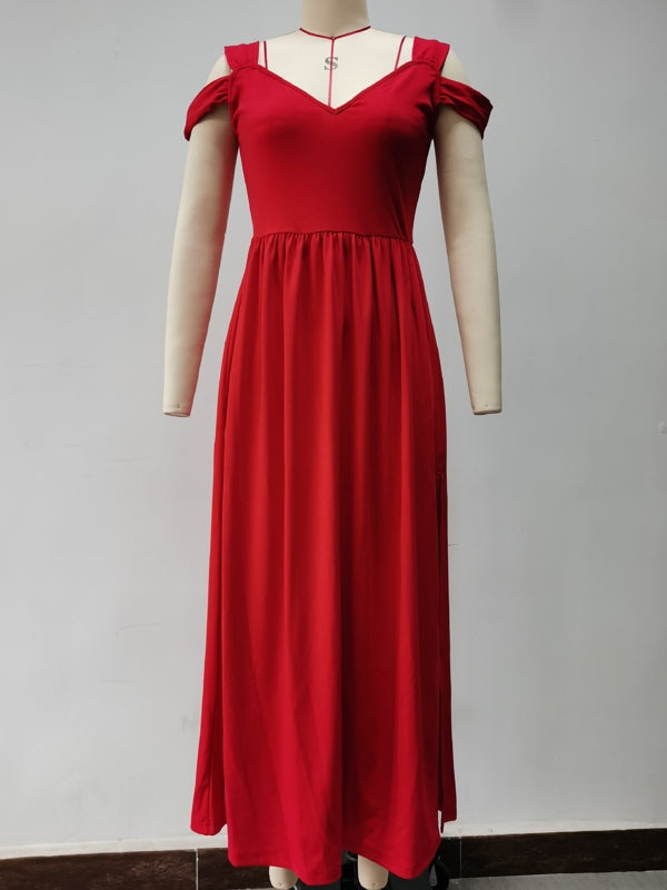 W&W Mode | Elegantes Off-Shoulder Büro Damen Langes Kleid