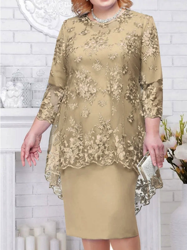 W&W Mode | Elegantes Spitzenmuster 3/4 ärmelig Damen Abendkleid