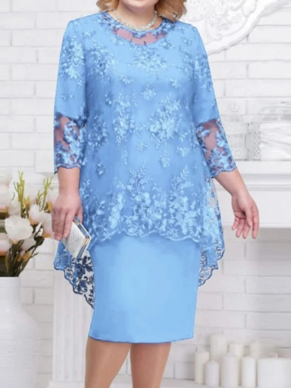W&W Mode | Elegantes Spitzenmuster 3/4 ärmelig Damen Abendkleid