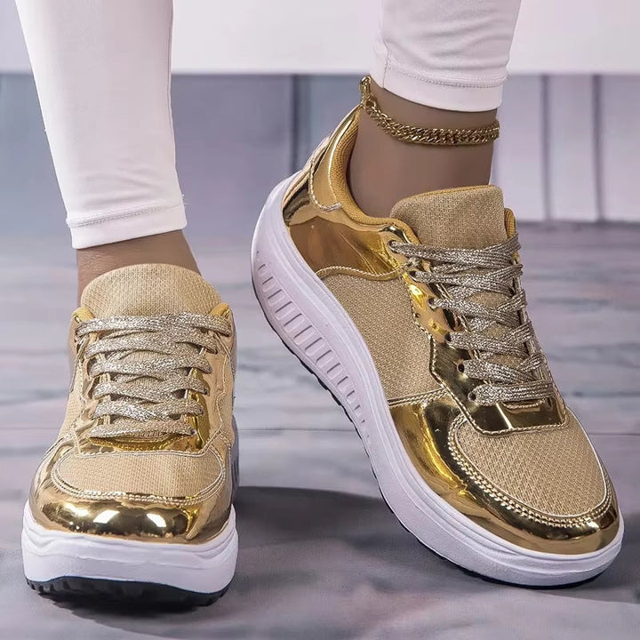 W&W Mode | Damen goldene Schnürsenkel Plattform Sneaker