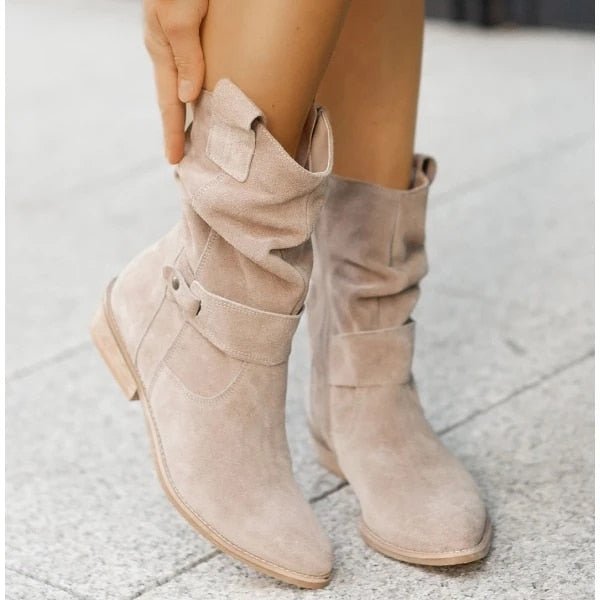 W&W Mode | Komfort - Bequeme Wildleder-Stiefeletten mit niedrigem Absatz