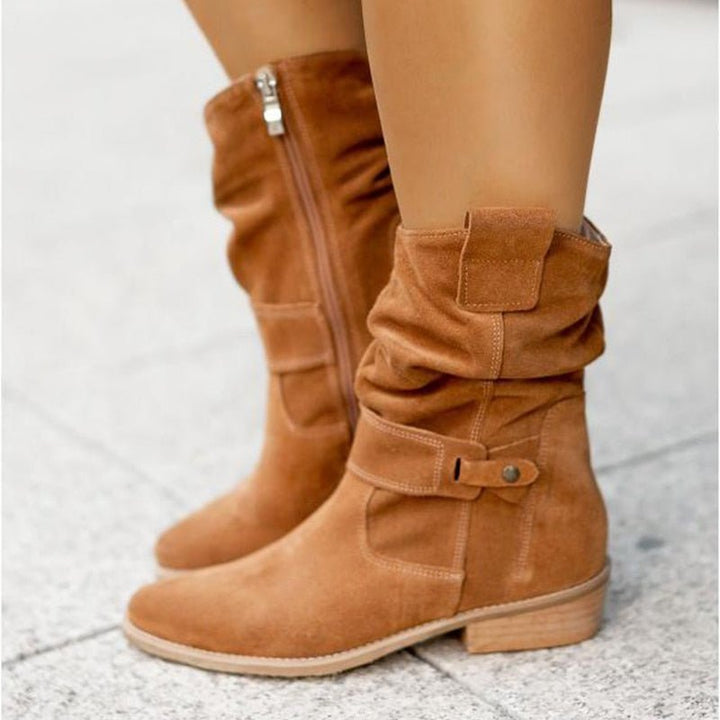 W&W Mode | Komfort - Bequeme Wildleder-Stiefeletten mit niedrigem Absatz