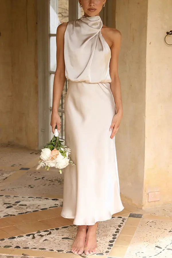 W&W Mode | Elegantes ärmelloses Satin-Kleid für Frauen