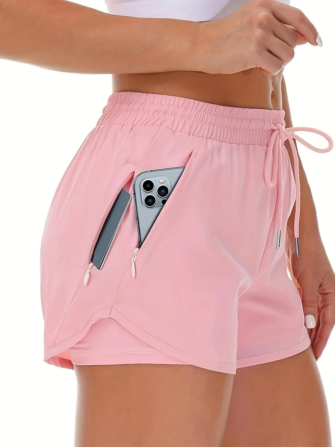 W&W Mode | Sportliche 2 in 1 Lauf Fitnessshorts in Einfarbig Mit Mehreren Taschen