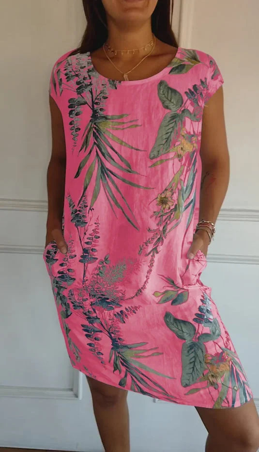 W&W Mode | Damen Bedrucktes Baumwoll- und Leinenkleid