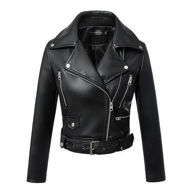 W&W Mode | Damen Kunstleder Bikerjacke mit Gürtel