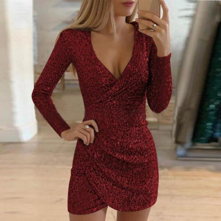 W&W Mode | Damen Pailletten Wickelkleid Mini