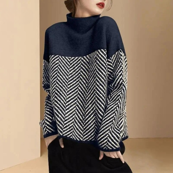 W&W Mode | Damen Rollkragenpullover mit Zweifarbdesign