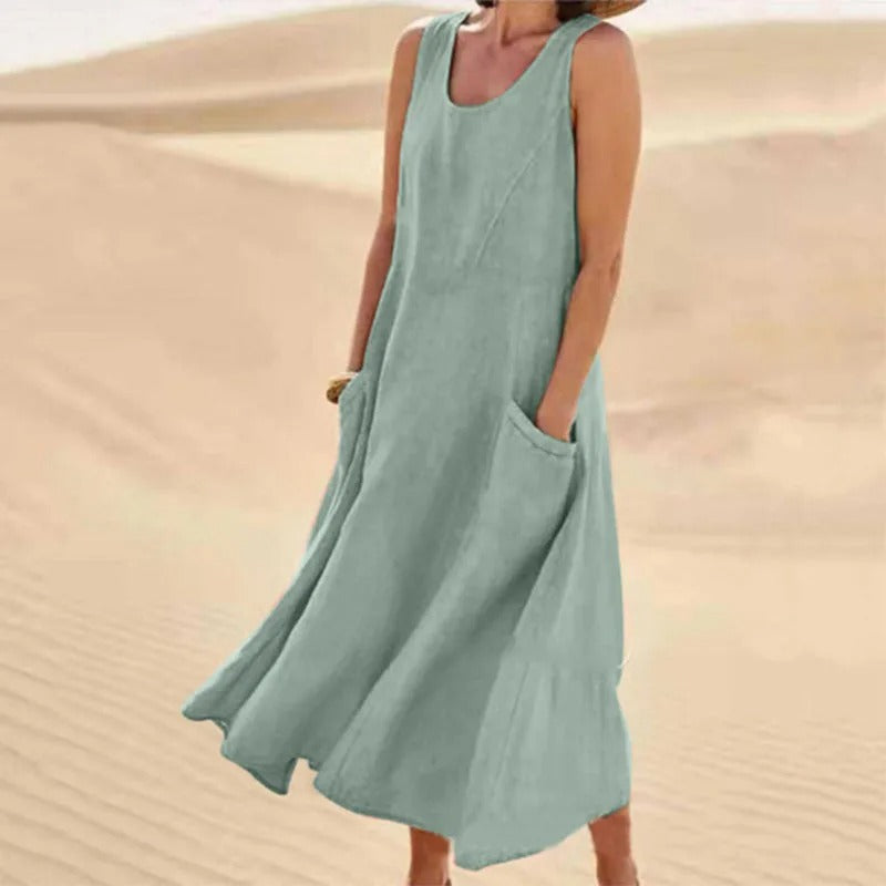 W&W Mode | Ärmelloses Leinenkleid mit Taschen für Damen