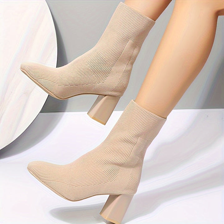 W&W Mode | Strickstiefel Mit Halbhohem Schaft Und Blockabsatz