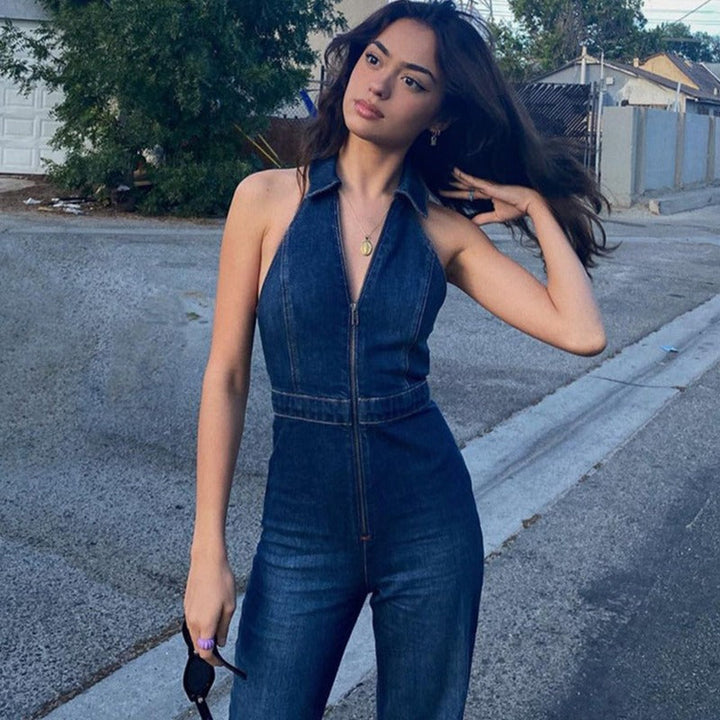 Damen-Denim-Overall mit Neckholder