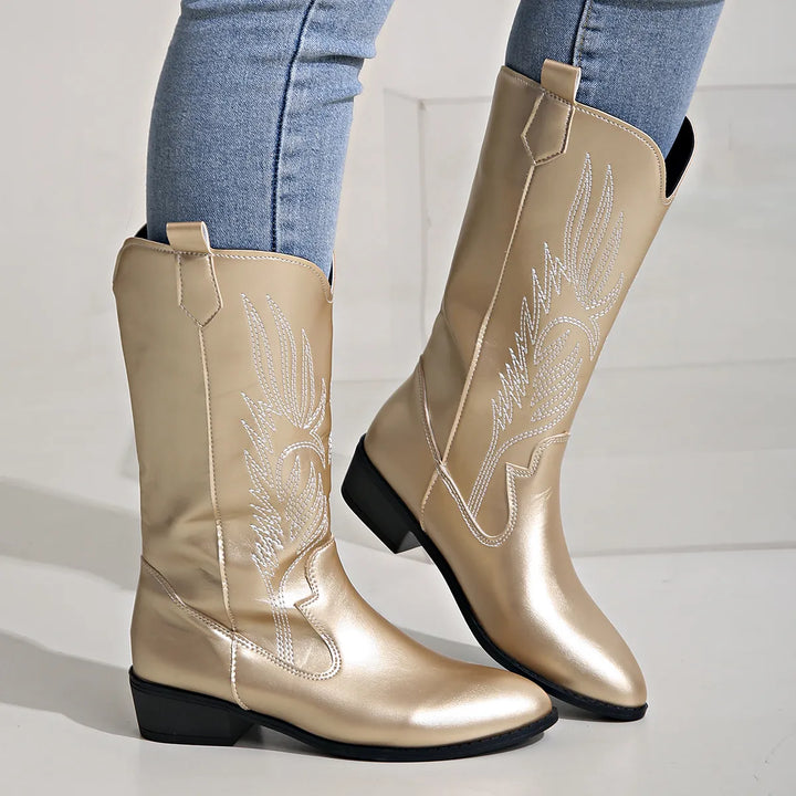 W&W Mode - PU-Leder-Cowboystiefel mit weichem Innenfutter