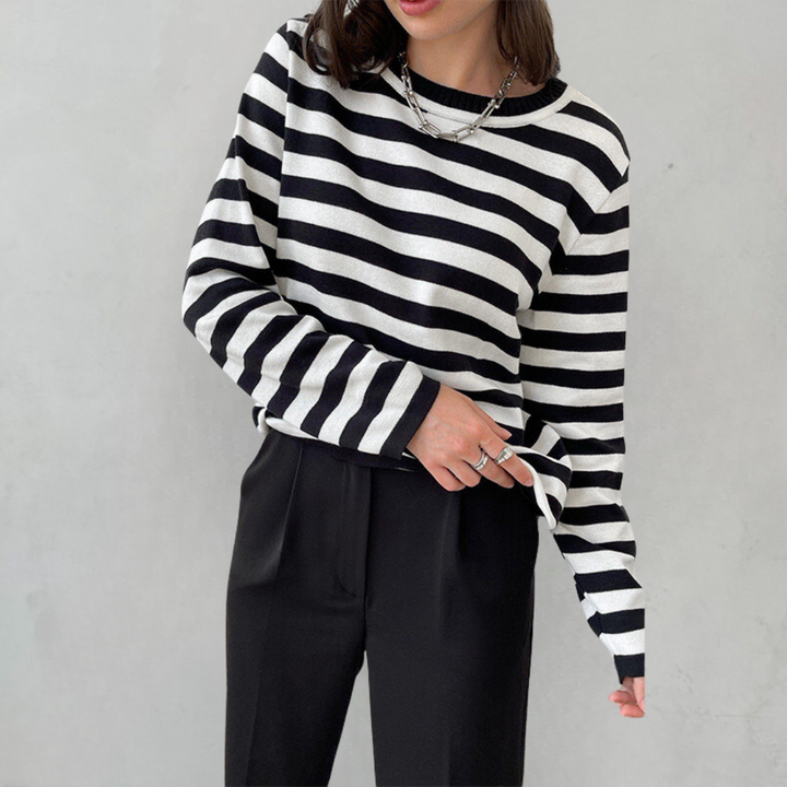 W&W Mode - Damen gestreiftes Rundhalslangarm-Top