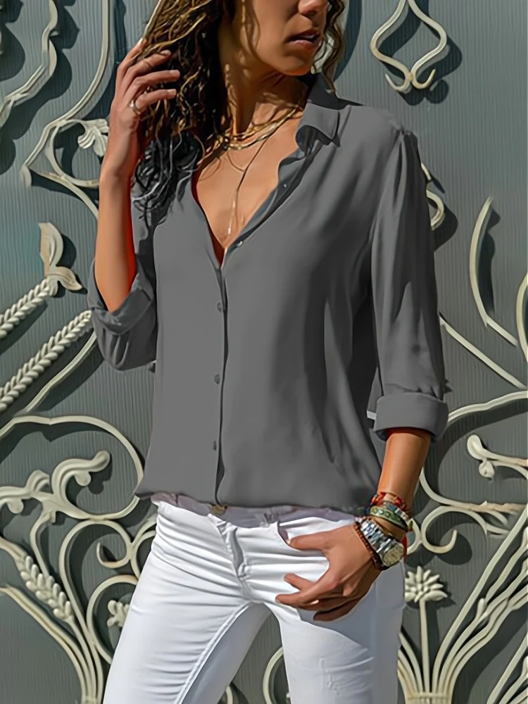 W&W Mode | Klassische Knopfleistenbluse mit langen Ärmeln für Damen