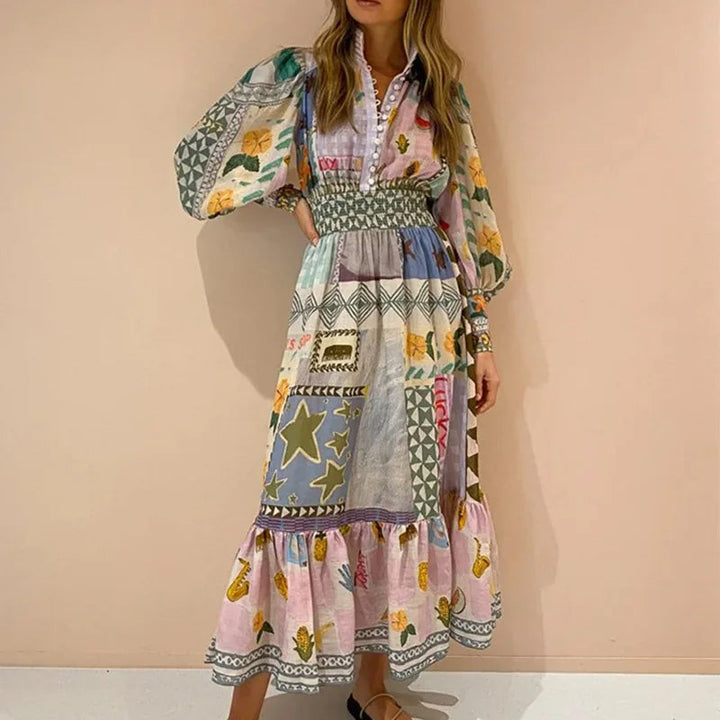 W&W Mode | Böhmisches Maxikleid mit Patchwork und Fruchtmotiven