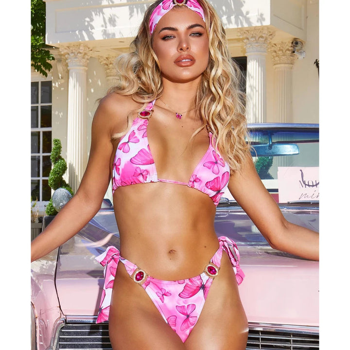 Damen Bikini mit weißem Kristallhalsband