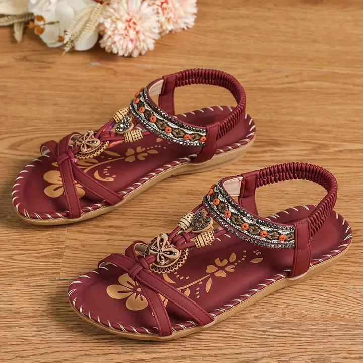 W&W Mode | Boho Strass Stil Offene Zehen Elastische Riemen Sandalen