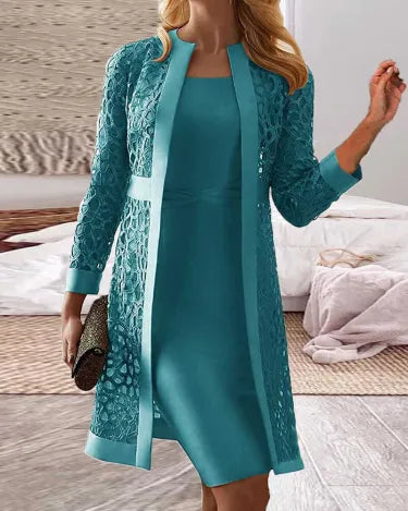 W&W Mode | Damen Spitze Strickjacke Kleid Zweiteiliges Satz