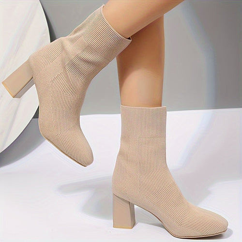 W&W Mode | Strickstiefel Mit Halbhohem Schaft Und Blockabsatz