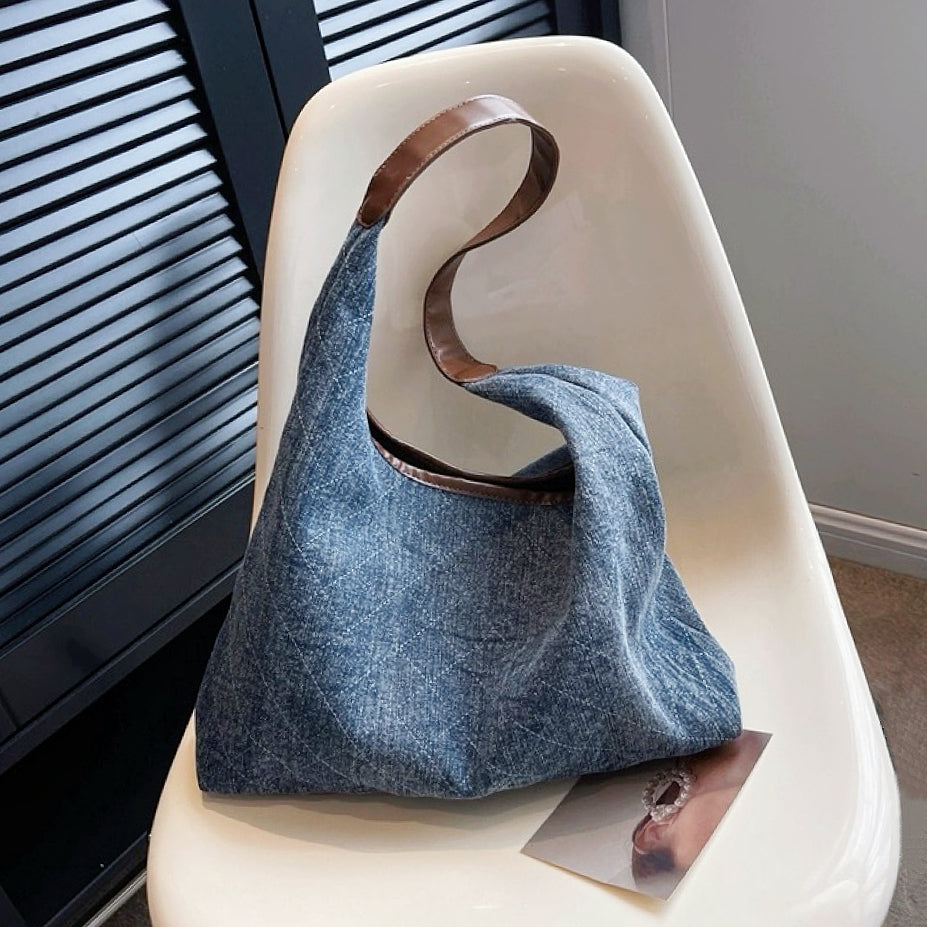 Damen-Umhängetasche aus Denim mit Rautenmuster