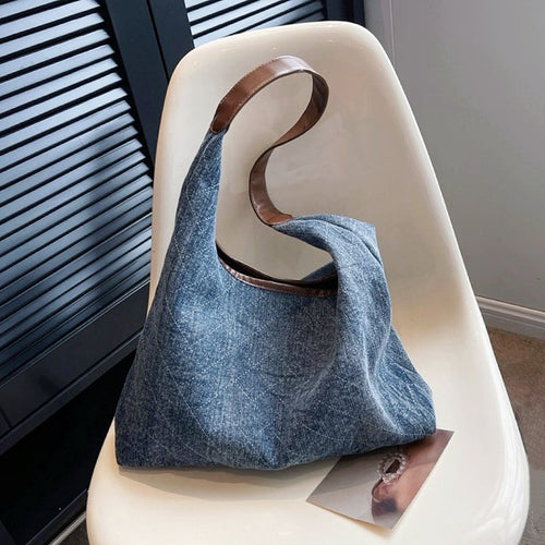 Damen-Umhängetasche aus Denim mit Rautenmuster