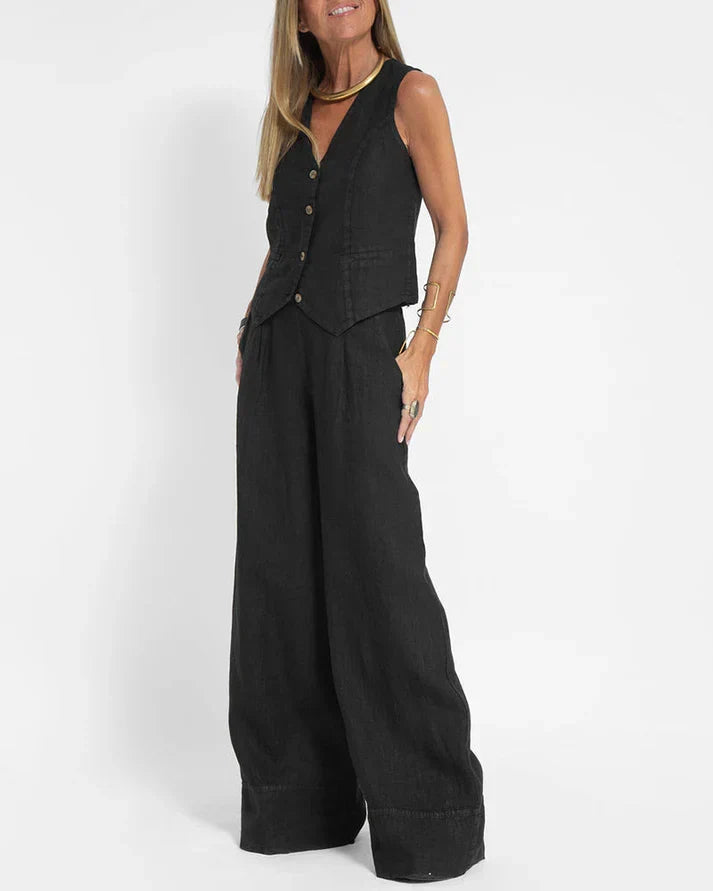W&W Mode | Elegantes 2 Teiliges Satz Aus Weiter Leinenhose Und Weste