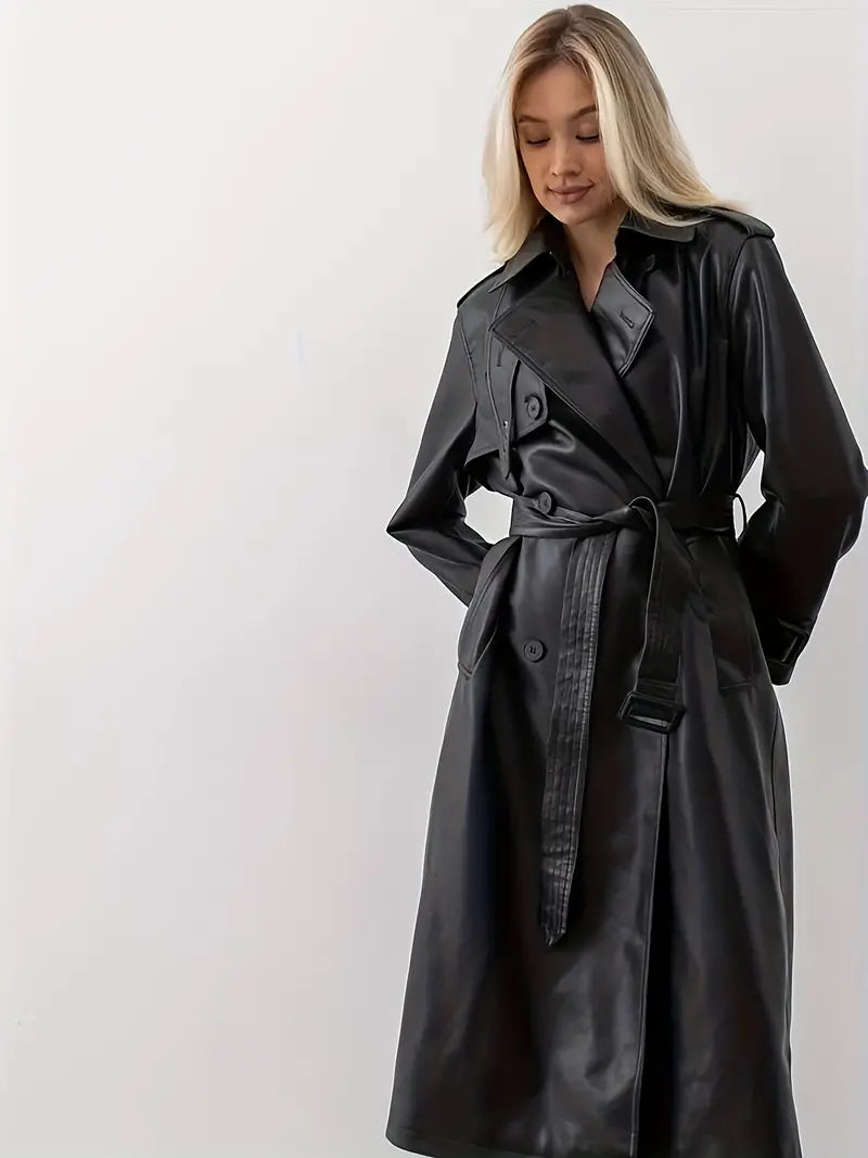 W&W Mode | Trenchcoat lederjacke mit gürtel