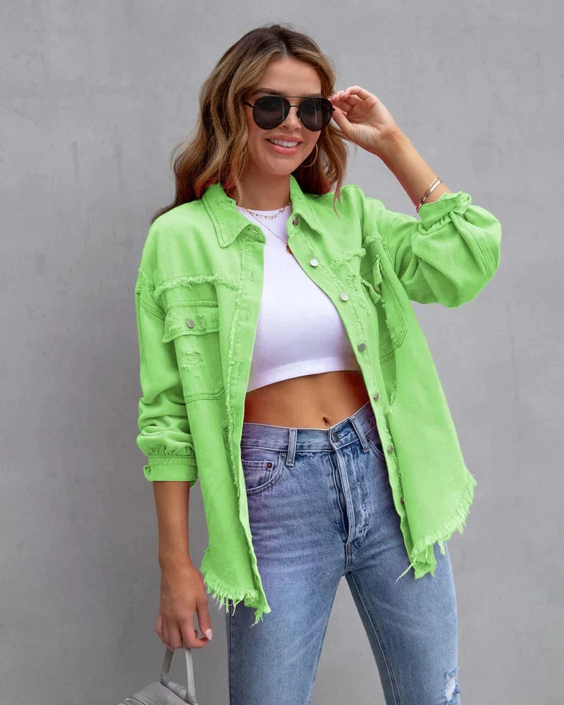 W&W Mode Frühlingsjacke | Moderne Damenjacke aus Denim mit rohen Kanten