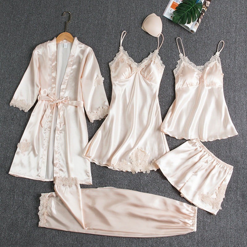 W&W Mode | Luxuriöses Satin Nachtkleid Set