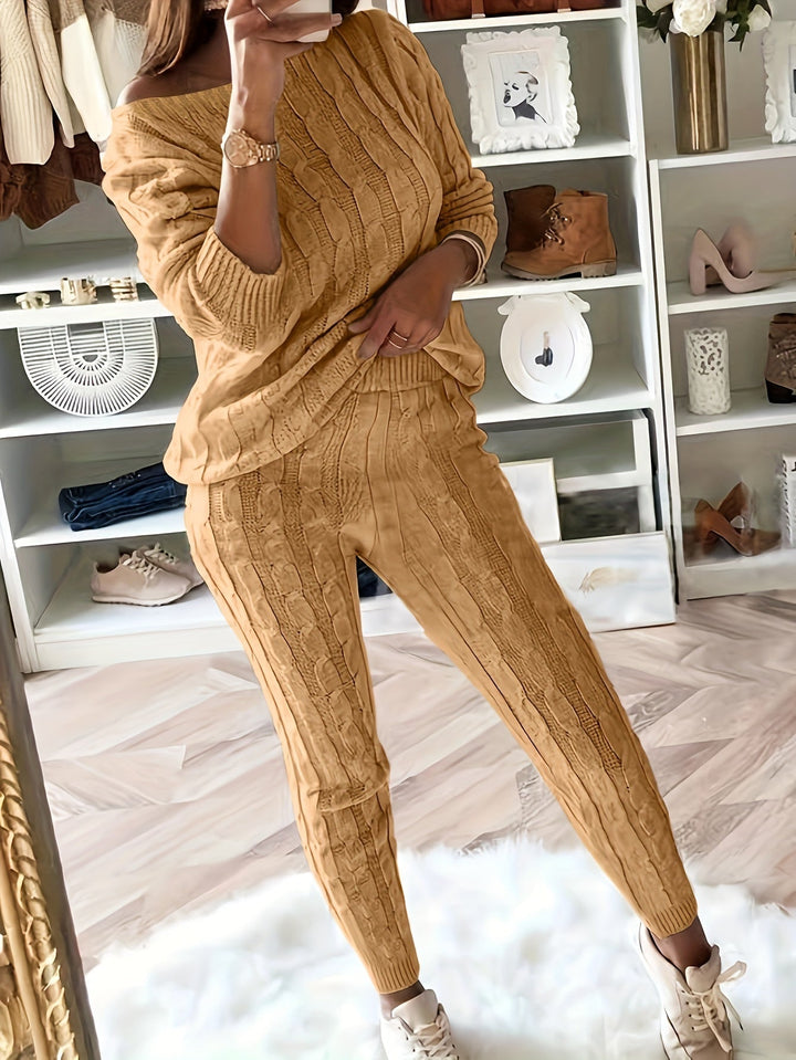 W&W Mode Gestricktes Passendes Sweatshirt & Hosen Outfits Zweiteiliges Set