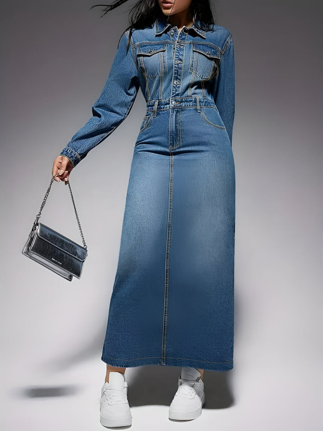 W&W Mode | Elegantes Jeanskleid mit langen Ärmeln