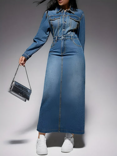 W&W Mode | Elegantes Jeanskleid mit langen Ärmeln